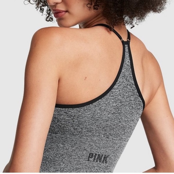PINK Active Seamless Crop Stretch Sports Bra in Black & Grey. Size S - Picture 1 of 10